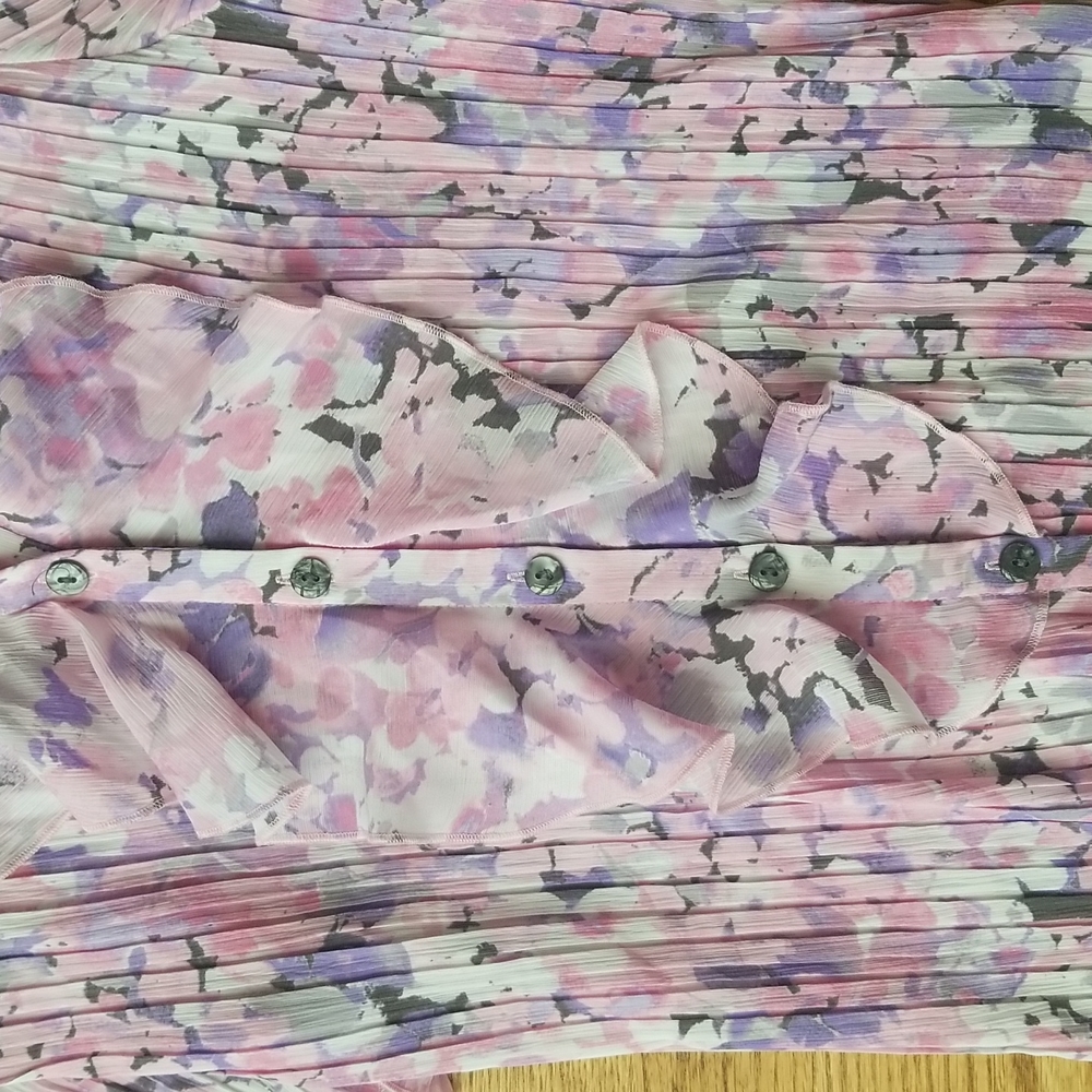 (XS) TanJay Floral Blouse Stretchy & Feminine Ruffle Business Casual Formal - Picture 4 of 10